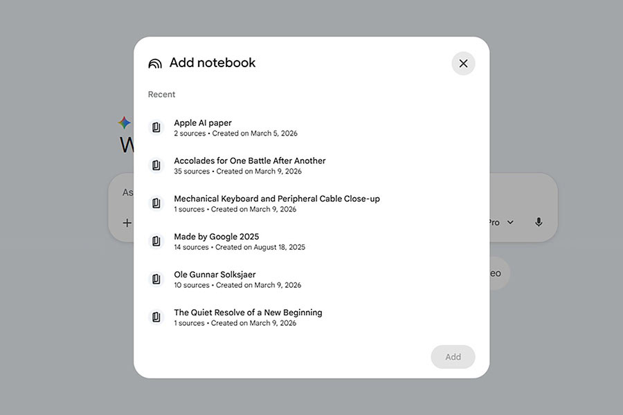 Можете да използвате Gemini, за да работите с няколко бележника от NotebookLM едновременно