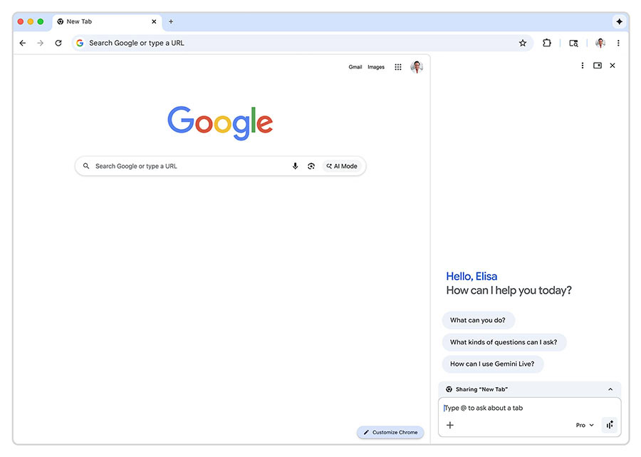 Google Chrome - Нов страничен панел за Gemini