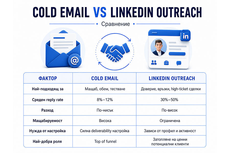 Cold email срещу LinkedIn outreach