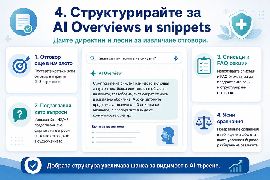 Структурирайте страниците за featured snippets и AI Overviews