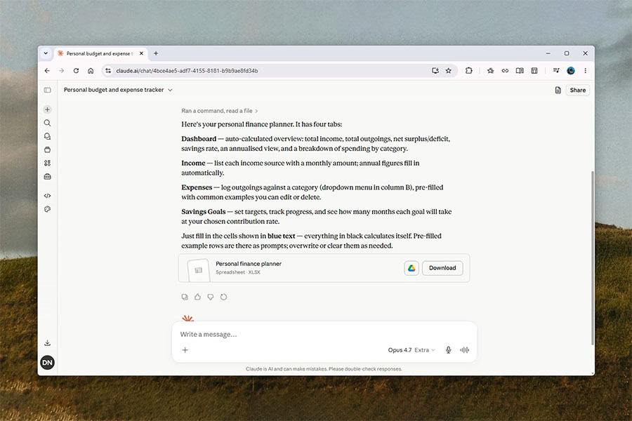 Използвайте Claude за създаване на Excel файл за месечен бюджет 9 Използвайте Claude за създаване на Excel файл за месечен бюджет
